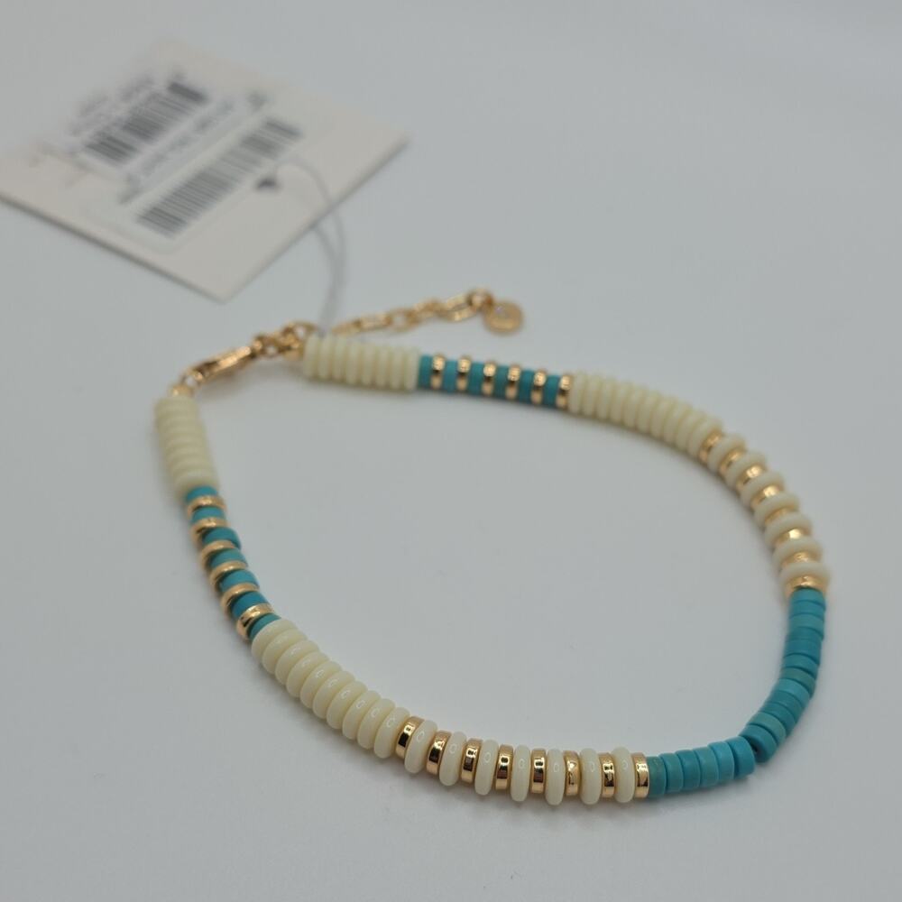 Ettika Gold Cream Turquoise Beaded Adjustable Bracelet Metal